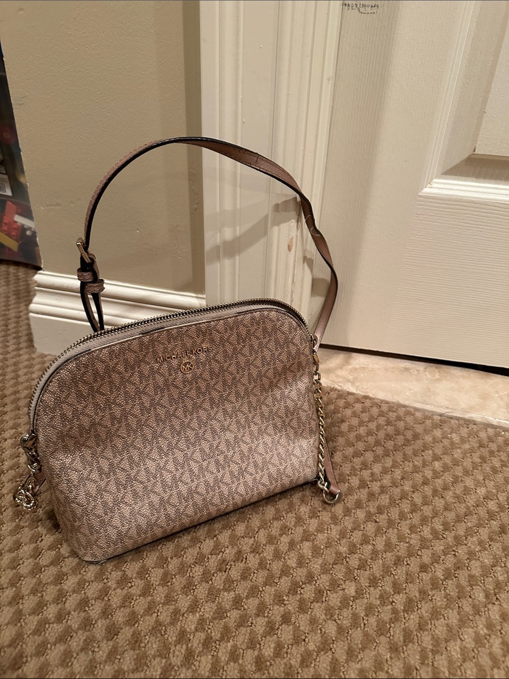 Michael Kors Taupe Monogram Dome Crossbody